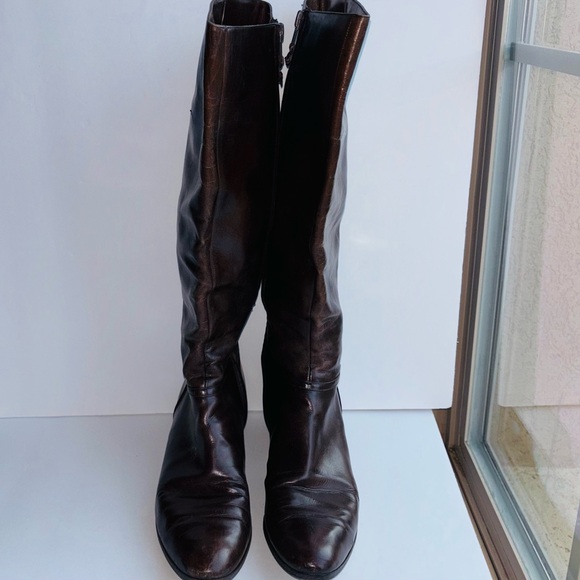 Salvatore Ferragamo KNEE HIGH Leather Boots Side Zip Brown Size 9 Made In Italy - Picture 15 of 16